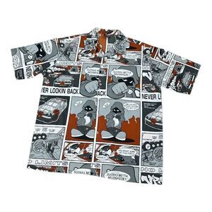 Diss Shadow Men Button Up Hip Hop B-boy All Over Graphic 90’s Shirt XL Brown